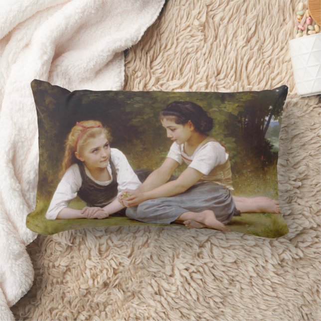 Les Noisettes: Young Girls Collecting Hazelnuts Lumbar Pillow (Blanket)
