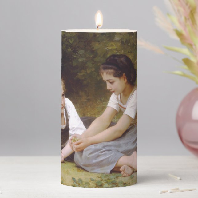Les Noisettes: Young Girls Collecting Hazelnuts Pillar Candle (In Situ)