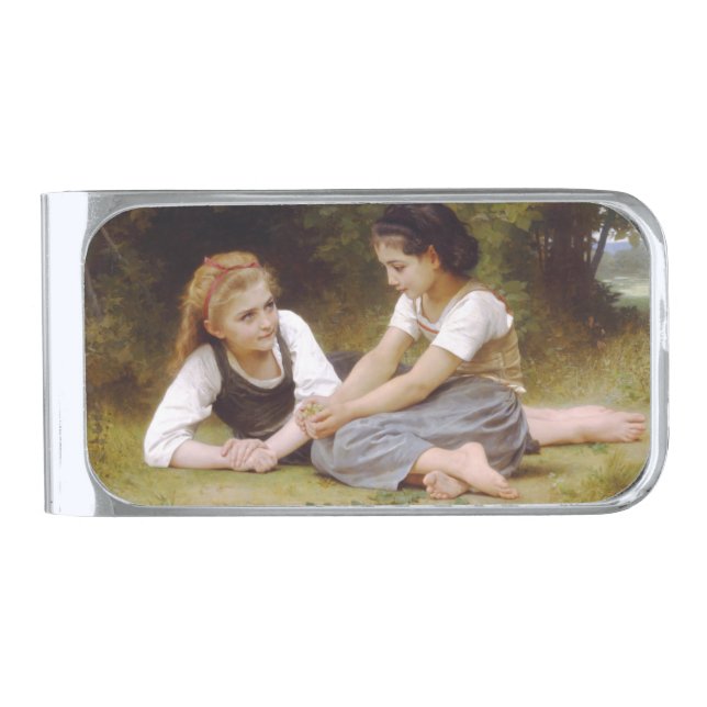 Les Noisettes: Young Girls Collecting Hazelnuts Silver Finish Money Clip (Front)