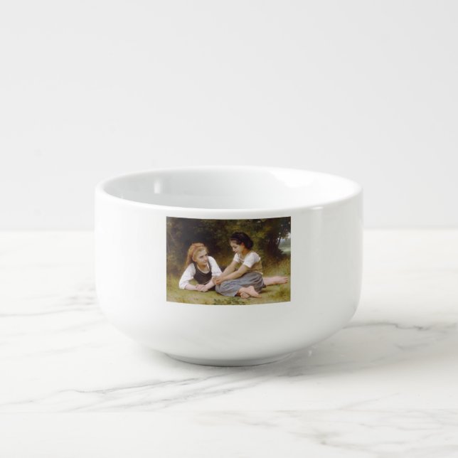 Les Noisettes: Young Girls Collecting Hazelnuts Soup Mug (Front)