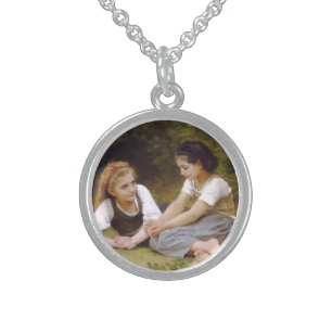 Les Noisettes: Young Girls Collecting Hazelnuts Sterling Silver Necklace