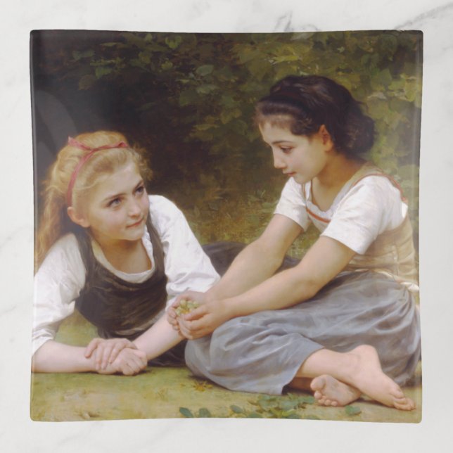 Les Noisettes: Young Girls Collecting Hazelnuts Trinket Tray (Front)