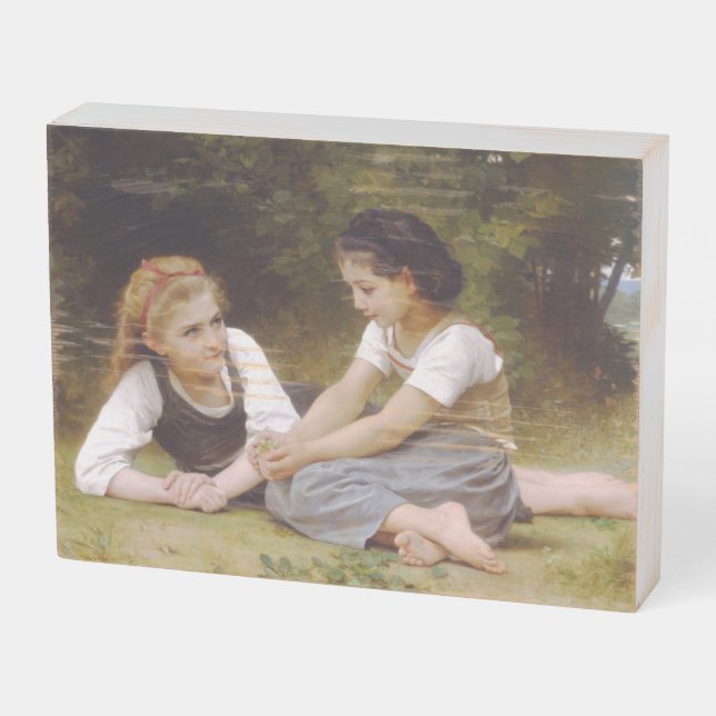 Les Noisettes: Young Girls Collecting Hazelnuts Wooden Box Sign (Angled Horizontal)