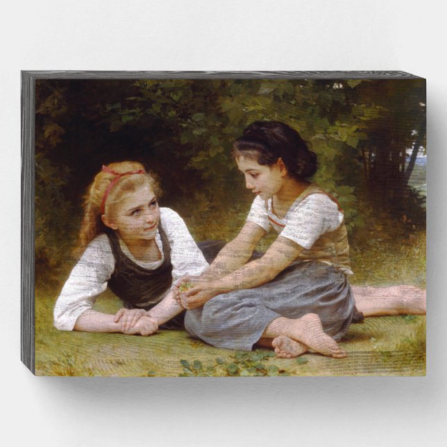 Les Noisettes: Young Girls Collecting Hazelnuts Wooden Box Sign (Front Horizontal)