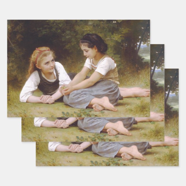 Les Noisettes: Young Girls Collecting Hazelnuts Wrapping Paper Sheets (Set)