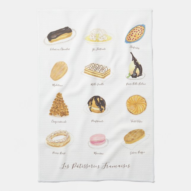 Les Pâtisserie Françaises watercolor Kitchen Towel (Vertical)
