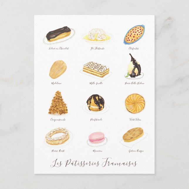 Les Pâtisserie Françaises watercolor Postcard (Front)