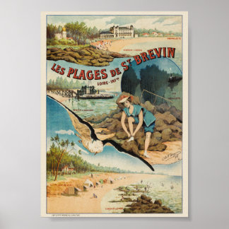 Les Plages de St Brévin France Vintage Poster 1908