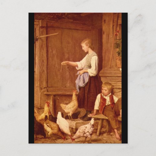 Les Poules Albert Anker_Groups and Figures Postcard