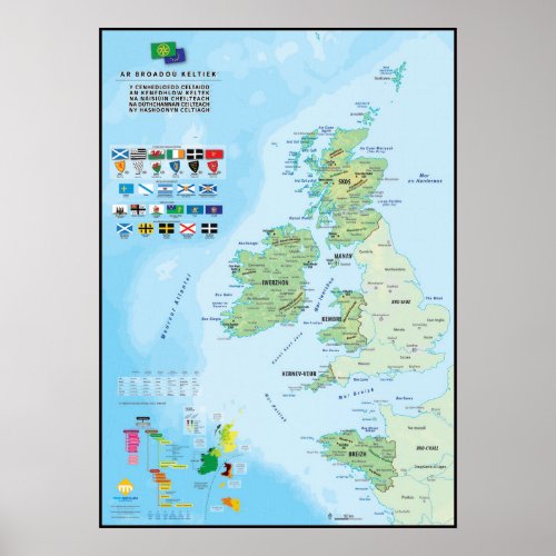 Les six nations celtiques  carte en breton poster