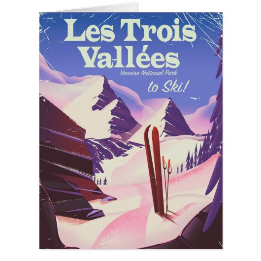Les Trois Vallées Ski travel poster Cards (Front)