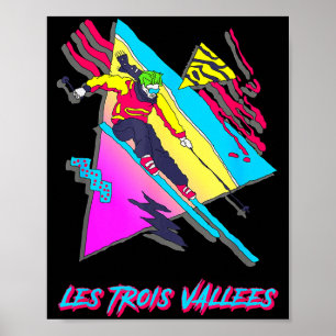 Les trois vallees vibrant skiing colorful geometri poster