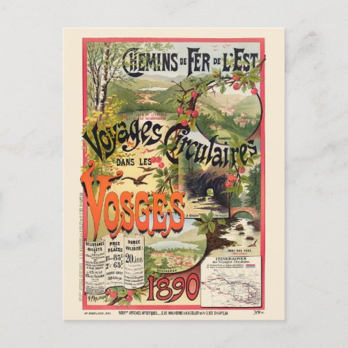 Les Vosges France Vintage Railroad Poster 1890 Postcard