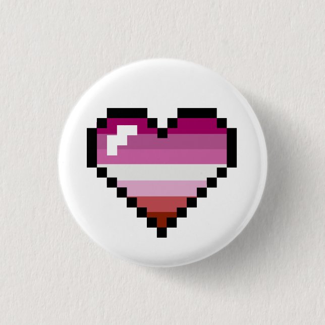 Lesbian 8-Bit Retro Pride Heart Button (Front)