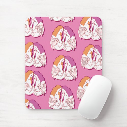 LESBIAN ANGELS CARTOON Lesbian flag colors Mouse Pad