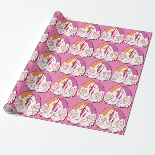 LESBIAN ANGELS CARTOON (Lesbian flag colors) Wrapping Paper (Unrolled)