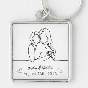 Lesbian Anniversary Elegant Personalized Line Art Keychain