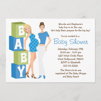 Lesbian Baby Shower Invitation for Boy