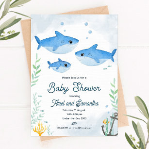 Lesbian baby shower invitation with cute sharks