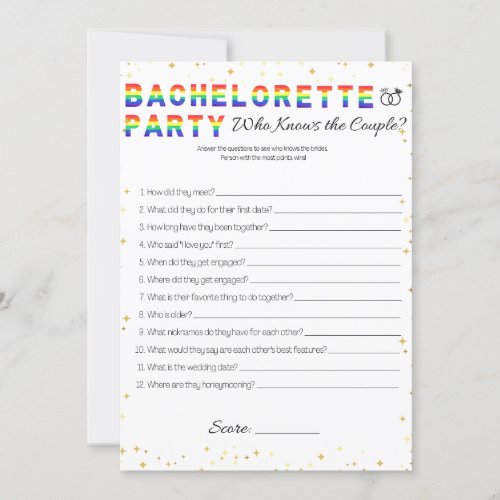 Lesbian Bachelorette Party Game Couple Game Invitation