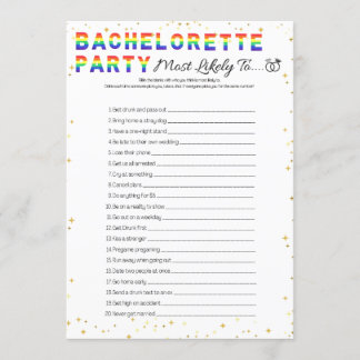 Lesbian Bachelorette Party Game, Most Likely To Invitation