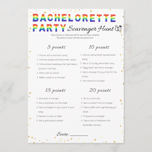 Lesbian Bachelorette Party Game, Scavenger Hunt Invitation (Front)