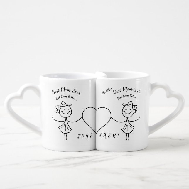 Lesbian Best Moms Ever Quote Cute Black and White  Coffee Mug Set (Front Nesting)