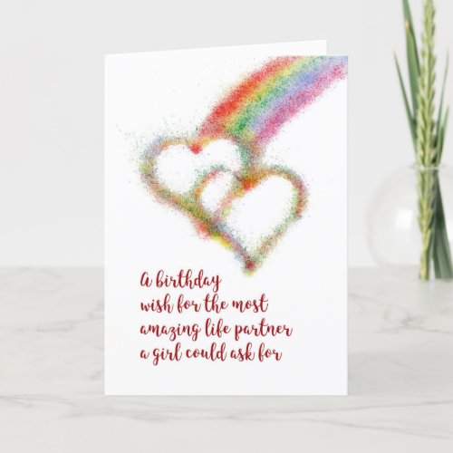 Lesbian Birthday Wish for Life Partner Rainbow Card