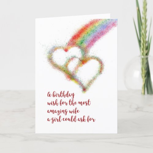 Lesbian Birthday Wish for Wife Hearts Rainbow Card