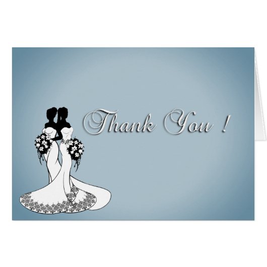Lesbian Blue Wedding Thank You Card Blank Inside (Front Horizontal)