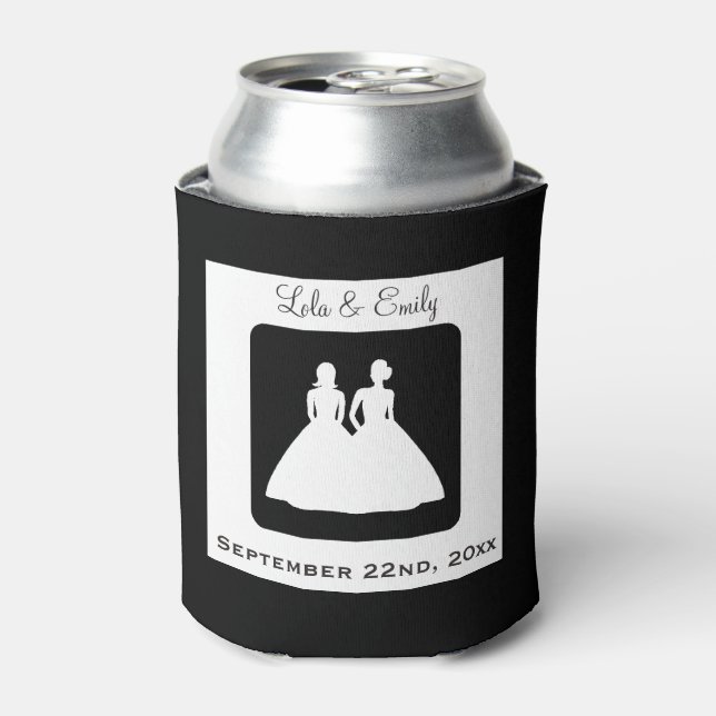Lesbian Bride and Bride Silhouette Wedding Can Cooler (Can Front)
