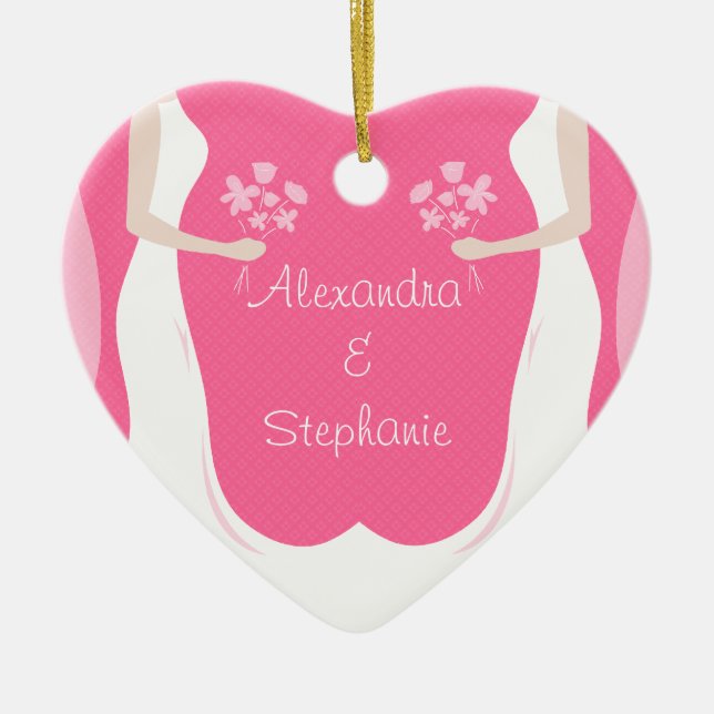 Lesbian Brides Personalized Ceramic Ornament (Front)