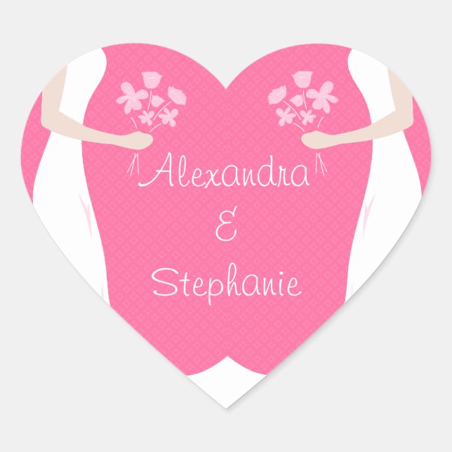 Lesbian Brides Personalized Heart Sticker (Front)