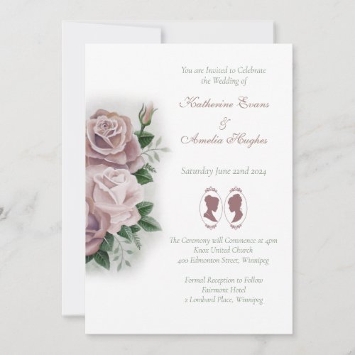 Lesbian Brides Regency Pink Roses Invitation