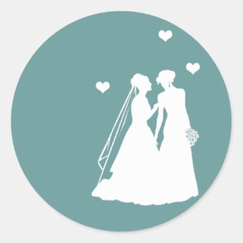 Lesbian Brides Wedding Classic Round Sticker by keepcalmbax at Zazzle