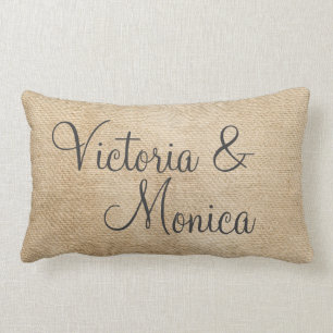Lesbian Burlap Vintage Personalize Wedding Names Lumbar Pillow