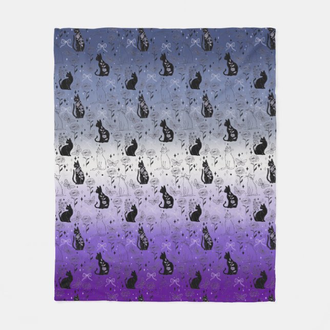 Lesbian Butch Pride Black Cat - Mystical Witchy Fleece Blanket (Front)