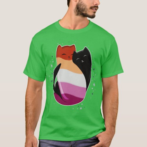 Lesbian Cat LGBT Gay Pride Flag T_Shirt