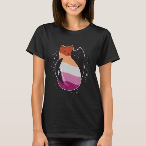Lesbian Cat LGBT Pride Flag LGBT Gay Sapphic Black T_Shirt