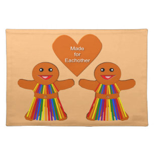 Lesbian Christmas Gingerbread Ladies Couple  Cloth Placemat