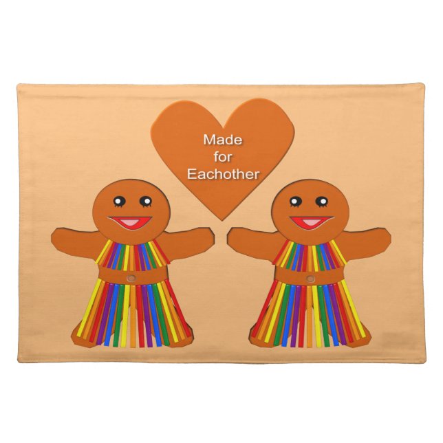 Lesbian Christmas Gingerbread Ladies Couple  Cloth Placemat (Front)