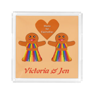 Lesbian Christmas Gingerbread Ladies Couple Custom Acrylic Tray