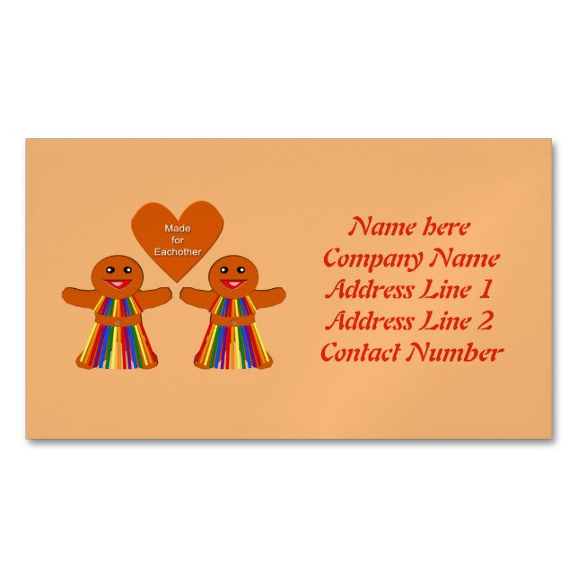 Lesbian Christmas Gingerbread Ladies Couple Custom Business Card Magnet (Front)