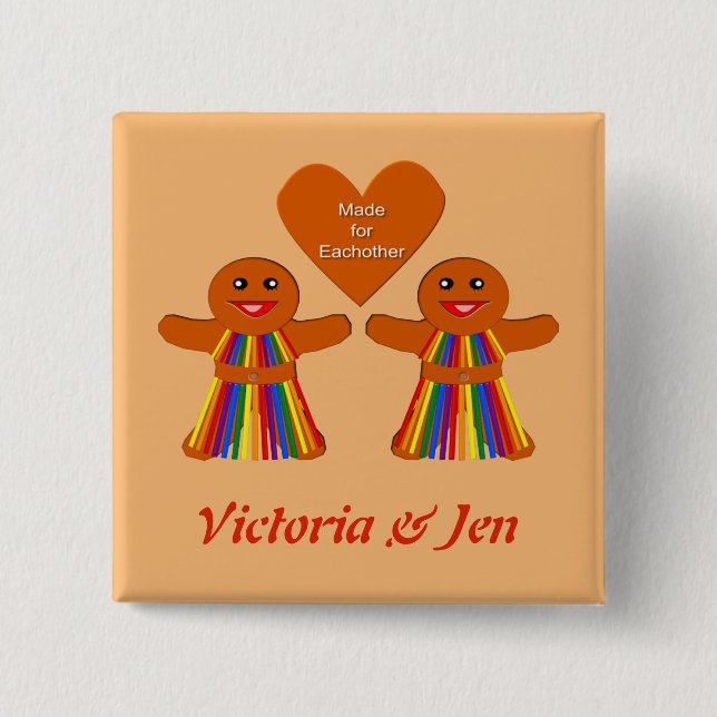 Lesbian Christmas Gingerbread Ladies Couple Custom Button (Front)