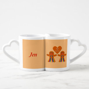 Lesbian Christmas Gingerbread Ladies Couple Custom Coffee Mug Set