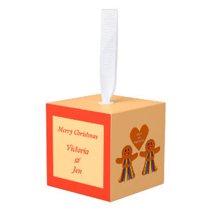 Lesbian Christmas Gingerbread Ladies Couple Custom Cube Ornament