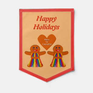 Lesbian Christmas Gingerbread Ladies Couple Custom Pennant