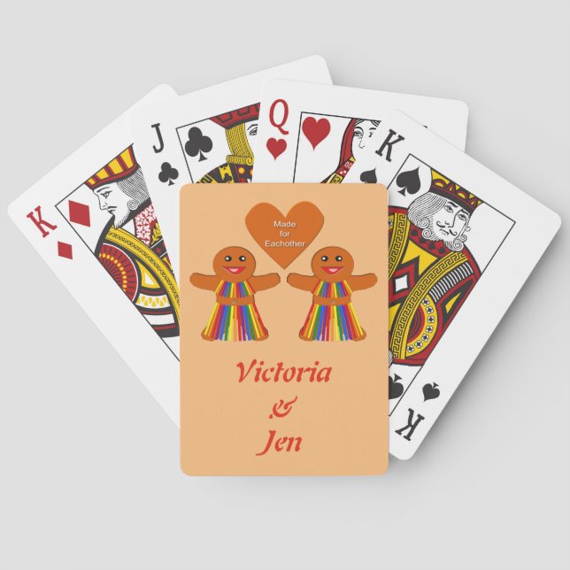Lesbian Christmas Gingerbread Ladies Couple Custom Poker Cards (Back)
