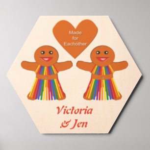 Lesbian Christmas Gingerbread Ladies Couple Custom Wood Photo Tile