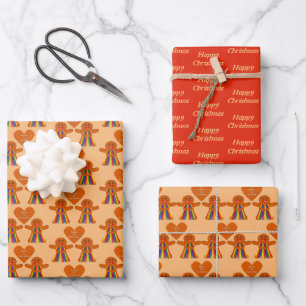 Lesbian Christmas Gingerbread Ladies Couple Custom Wrapping Paper Sheets